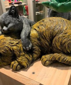 Cat on Dog Concrete Statue